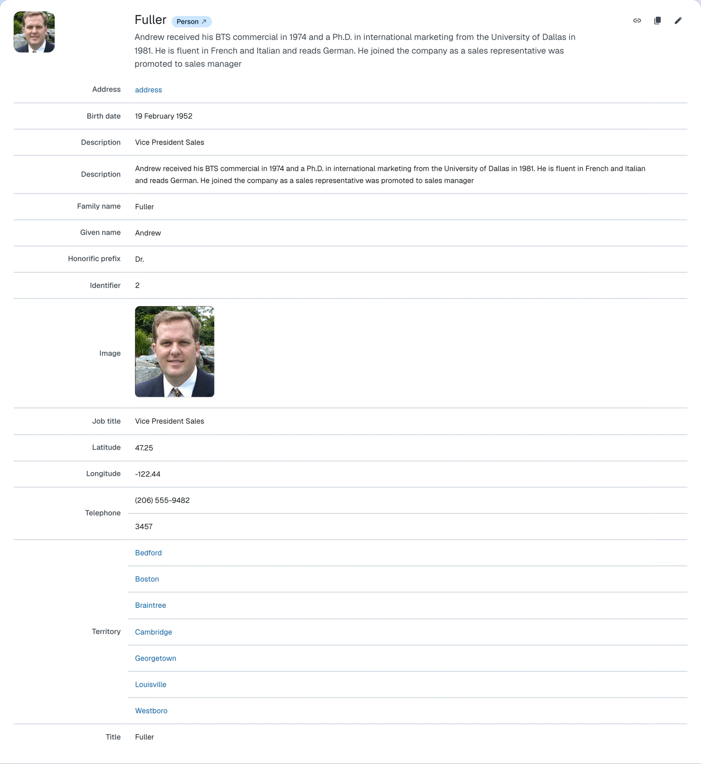 An employee document with the photo rendered