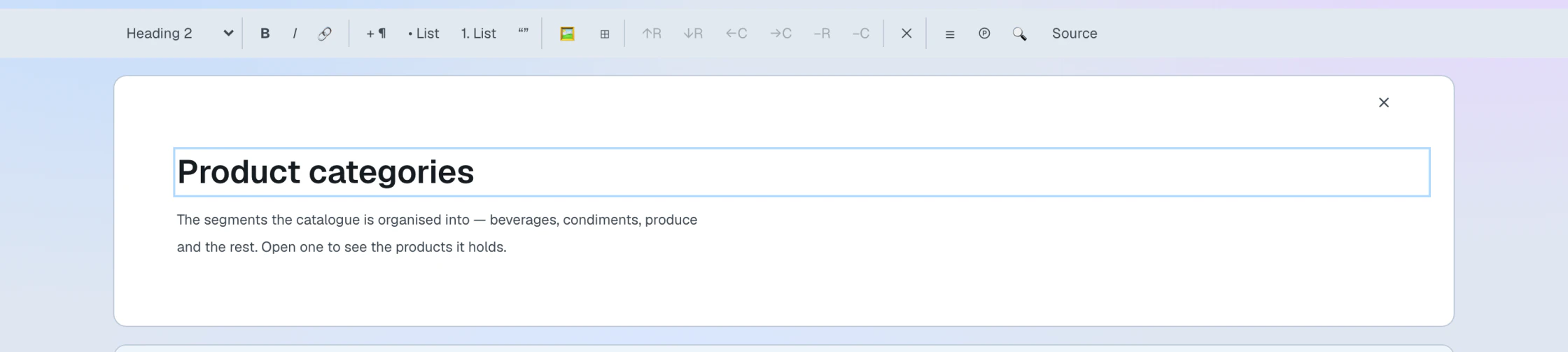 The rich-text editor toolbar above an active Northwind XHTML block