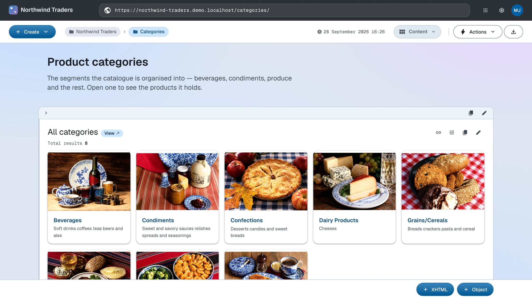 The Categories container listing after the import